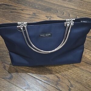 Kate Spade Vintage Small Satchel Navy Purse Metal Handles RARE